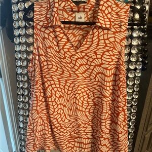 CAbi Orange and White Swirl Blouse